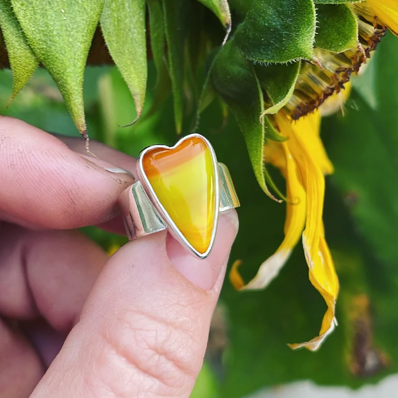 yellow gold rings for women -Rosarita Gold Slag Glass and Sterling Silver Heart Ring