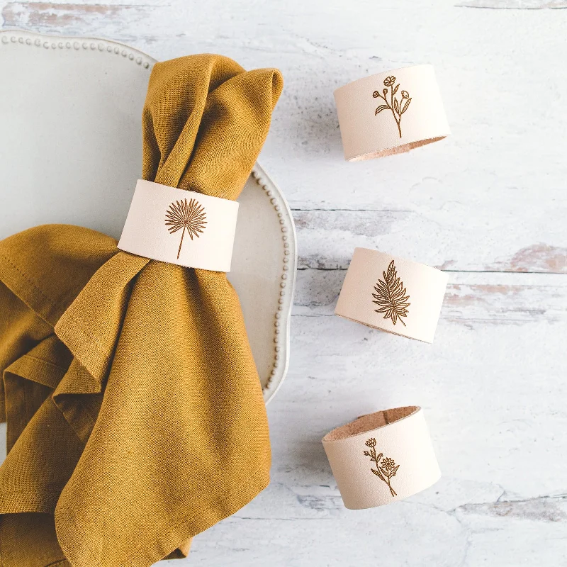 luxury engagement rings -Wildflower Print Leather Napkin Ring Set