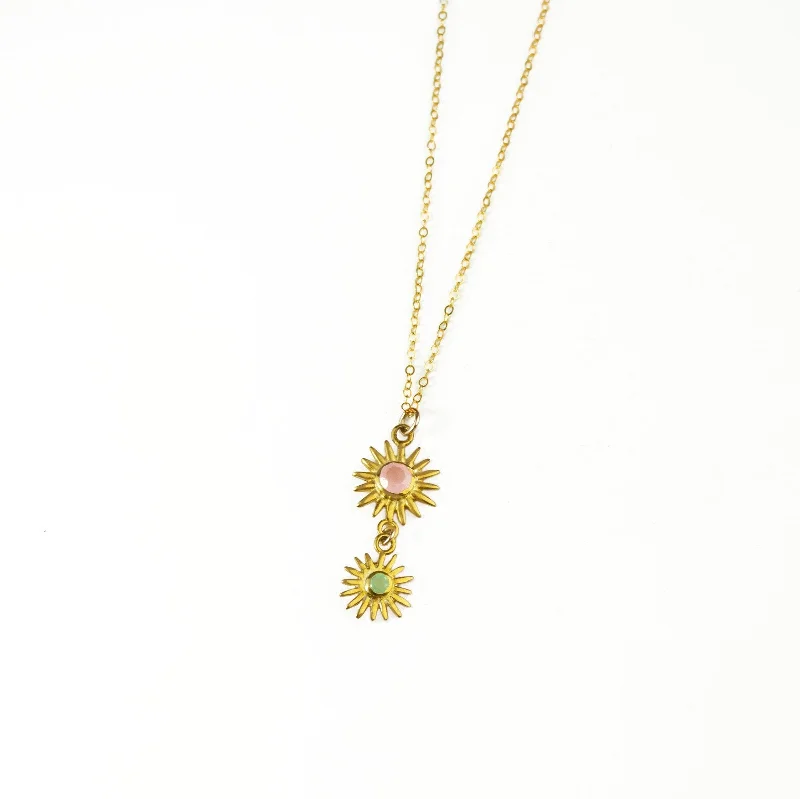 luxury necklaces for women -Sun Burst Necklace, Birthstone Sunshine Vertical Connector Pendant [3+5mm]