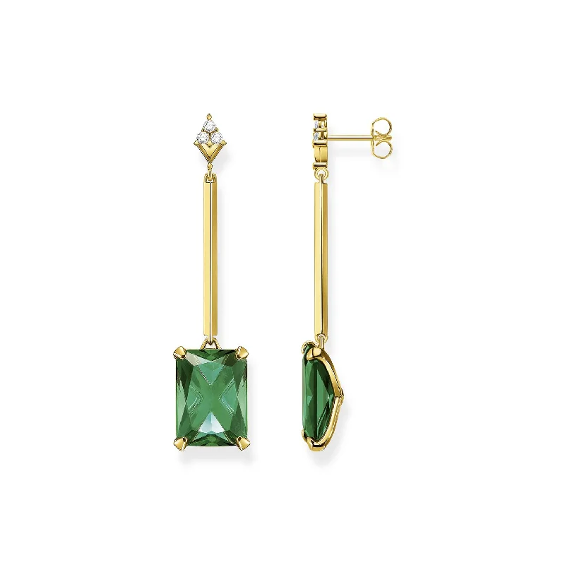 drop earrings for women -Thomas Sabo Earring Green Stone Gold