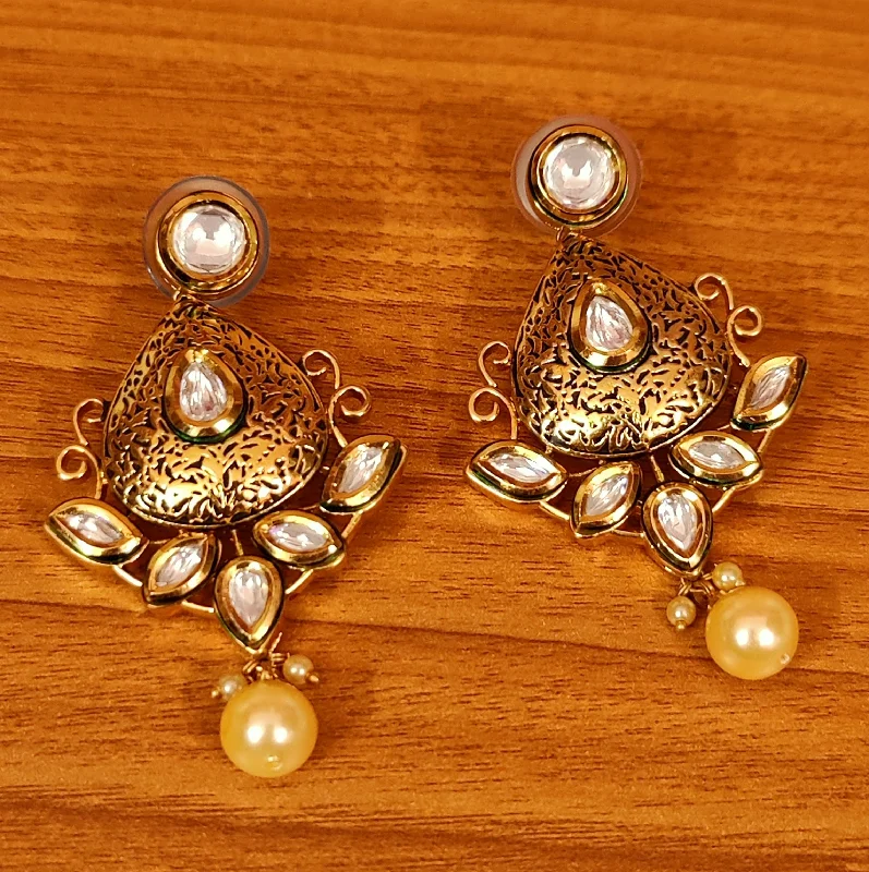 modern hoop earrings for women -ANTIQUE KUNDAN POLKI GOLD LOOK EARRINGS