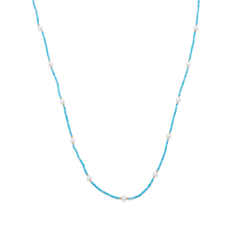 gemstone necklaces with gold chain -Dyed Magnesite and Cultured Freshwater Pearl Necklace Endless Design