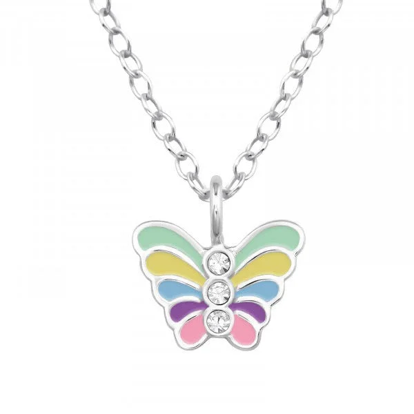 bridal choker necklaces for women -Childrens Sterling Silver Multi Coloured Butterfly Necklace