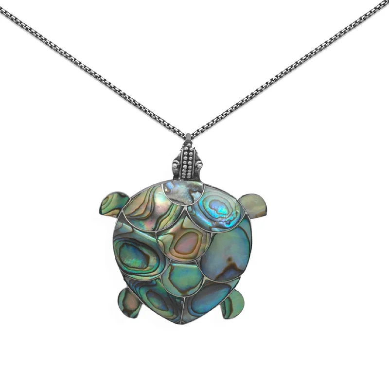 fashionable necklaces for women -Sea Turtle Paua Shell Sterling Silver Necklace or Pin - Chain Included