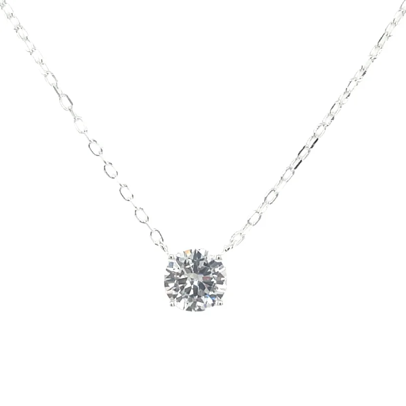 delicate necklaces for women -Sterling Silver Floating Round Cz Necklace