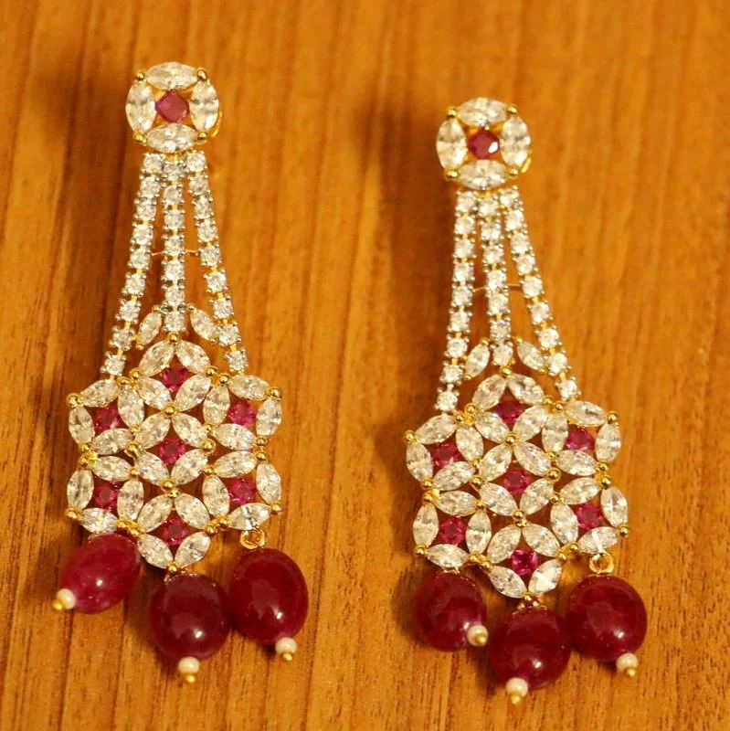 personalized earrings for women -Ruby Diamond Look Gold Finish Wedding Earrings