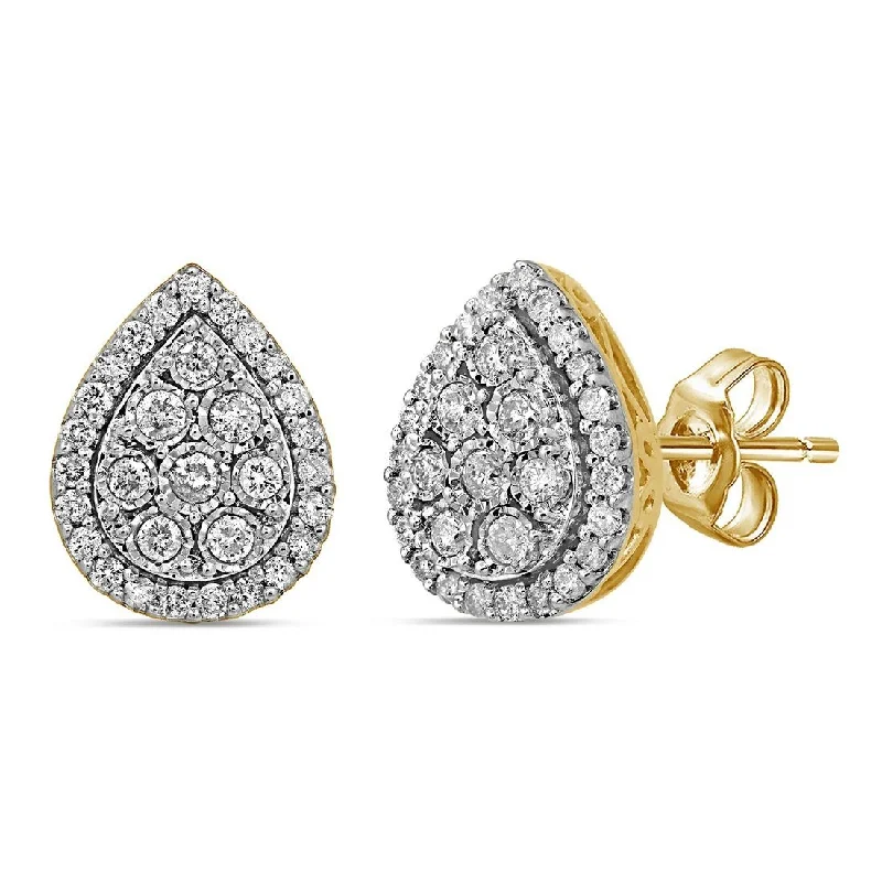 multi-colored earrings for women -9ct Yellow Gold Pear Shape Halo Earrings with 1.00ct of Diamonds