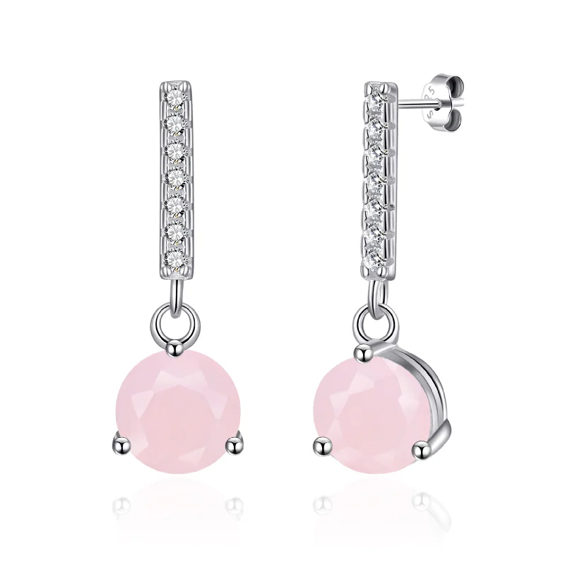 birthday gift earrings for women -Sterling Silver Rose Quartz Gemstone Drop Earrings