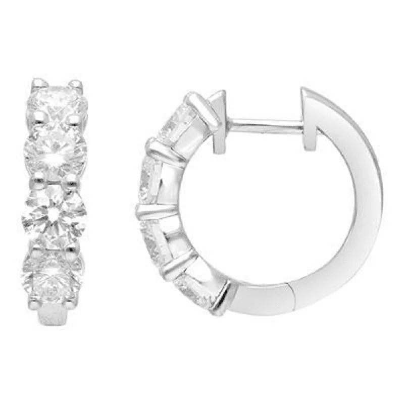 crystal drop earrings for women -Single Row Hoop Earrings with 2.00ct of Laboratory Grown Diamonds in Sterling Silver and Platinum