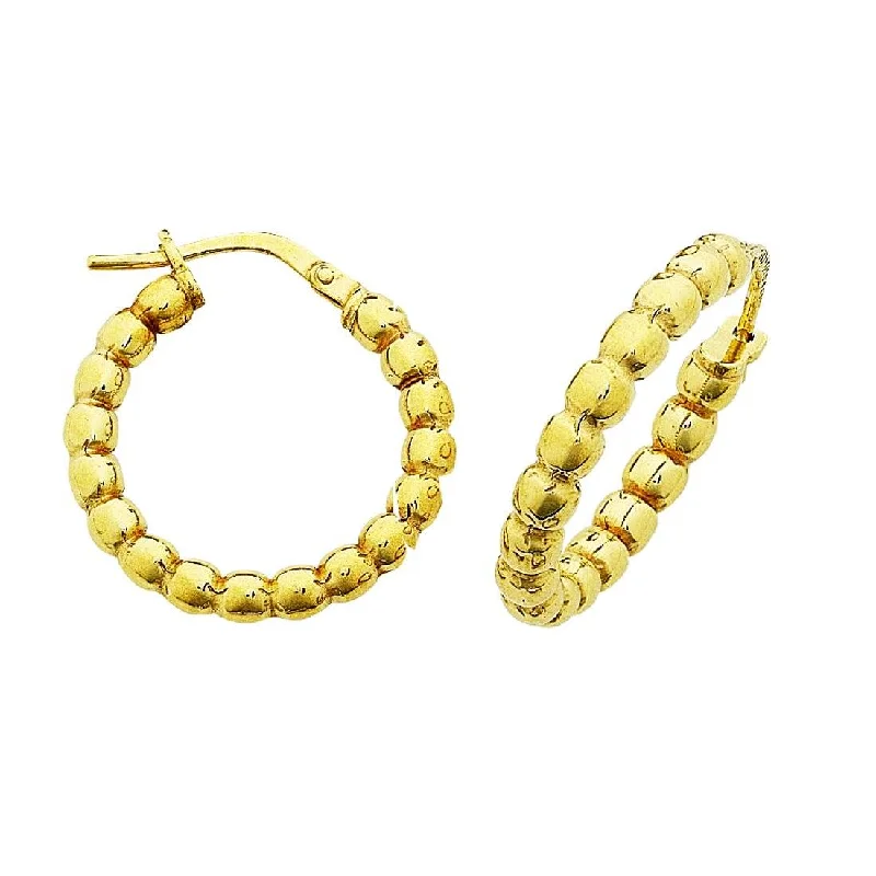 big statement earrings for women -9ct Yellow Gold Silver Infused Patterned Hoop Earrings 15mm