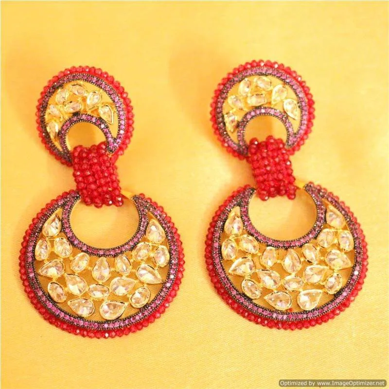 trendy earrings for women -red danglers-drops