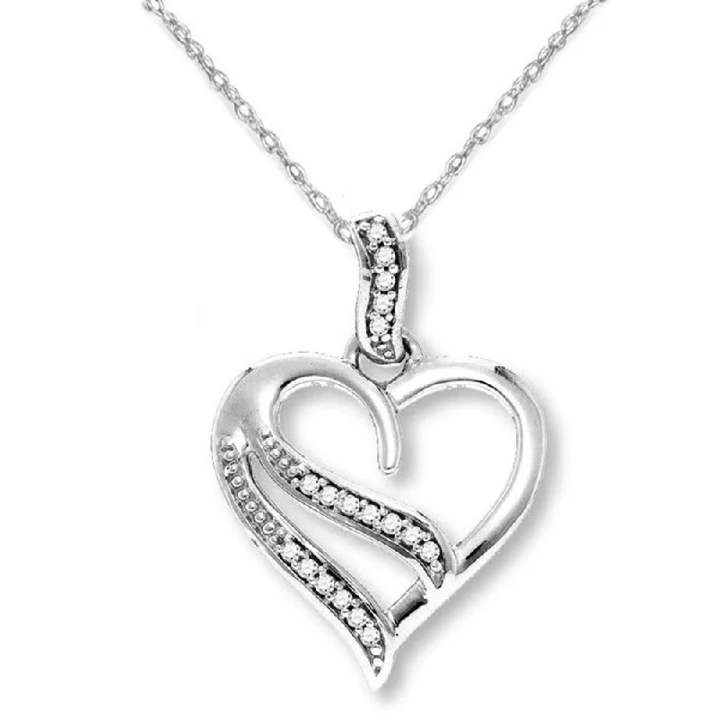 choker necklaces for women -Genuine Diamond Heart Necklace Rhodium on Sterling Silver with Chain