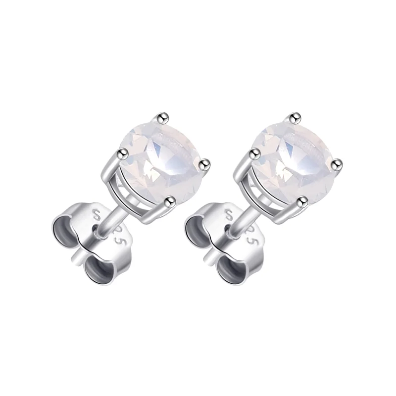 silver earrings for women -Sterling Silver White Opal Earrings Created with Zircondia® Crystals