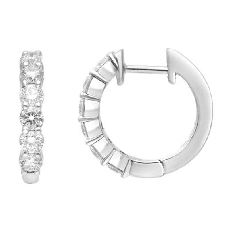 cute earrings for women -Single Row Hoop Earrings with 1.00ct of Laboratory Grown Diamonds in Sterling Silver and Platinum