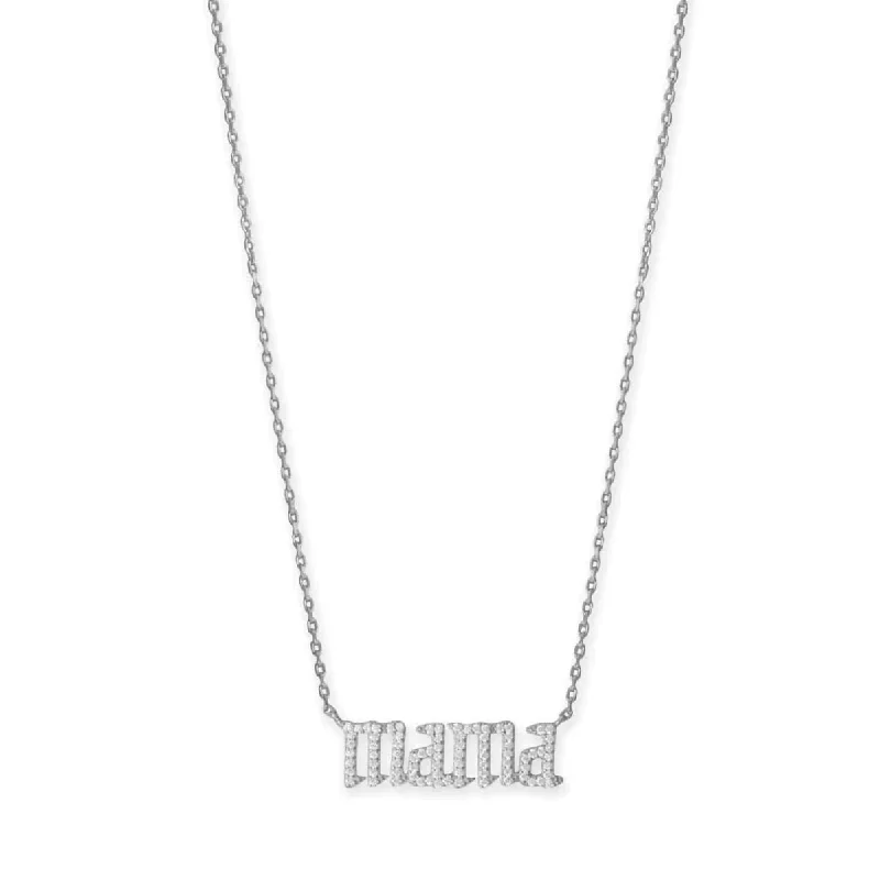 vintage pendant necklaces for women -MAMA Necklace with Cubic Zirconia Rhodium-plated Silver Adjustable Length