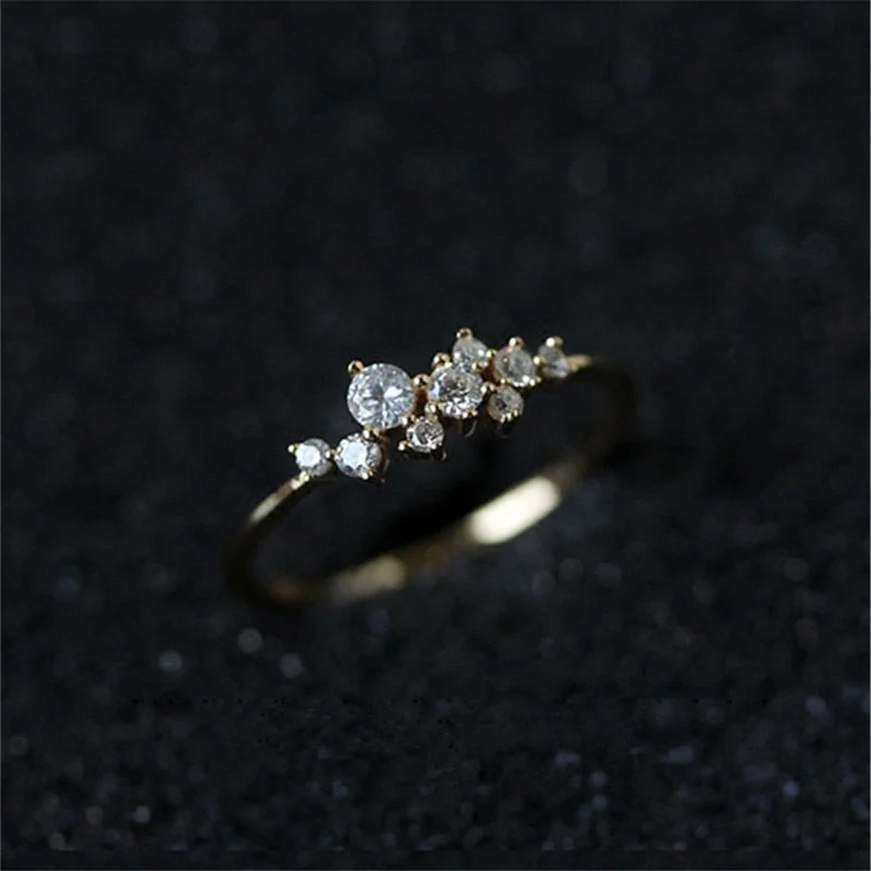 cubic zirconia rings for women -Real 925 Sterling Silver 14K Gold Plated Zircon Dainty Ring