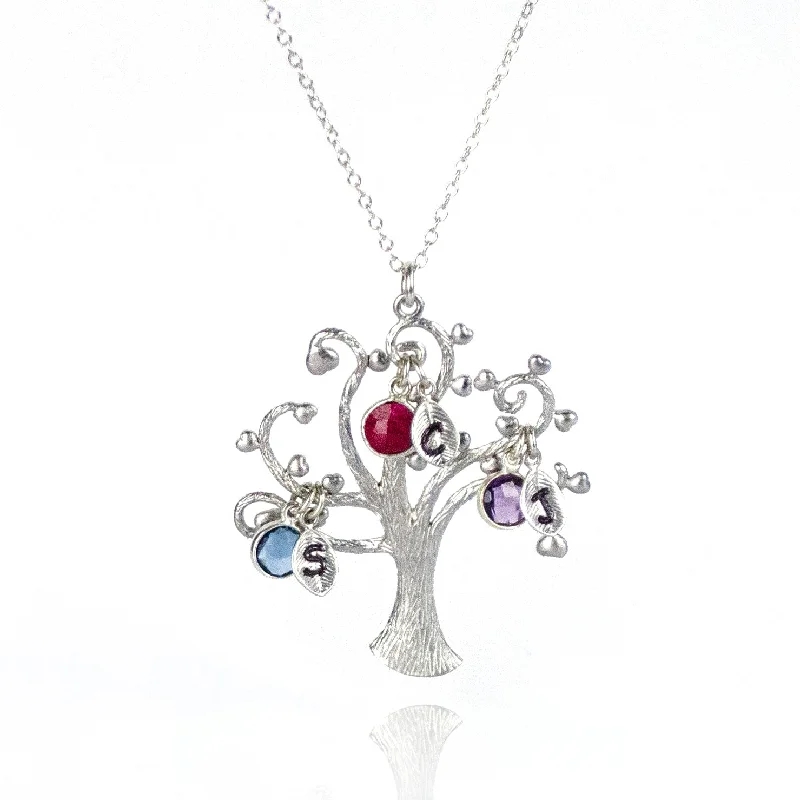 elegant pearl necklaces for brides -Family Swirly Tree Necklace with Kids Birthstones & Initials