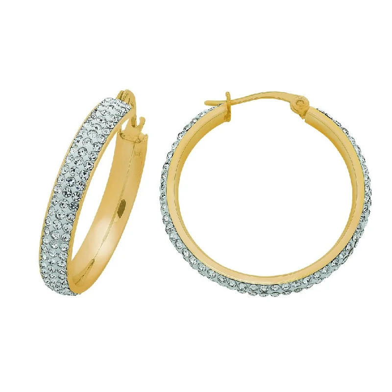 casual earrings for women -Yellow Stainless Steel Pave Crystal Hoop Earrings-30mm