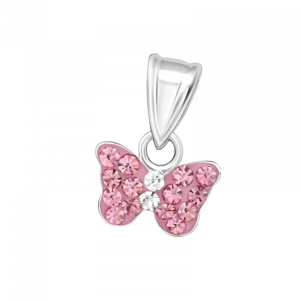 boho necklaces for women -Sterling Silver Baby Pink Cz Butterfly Necklace