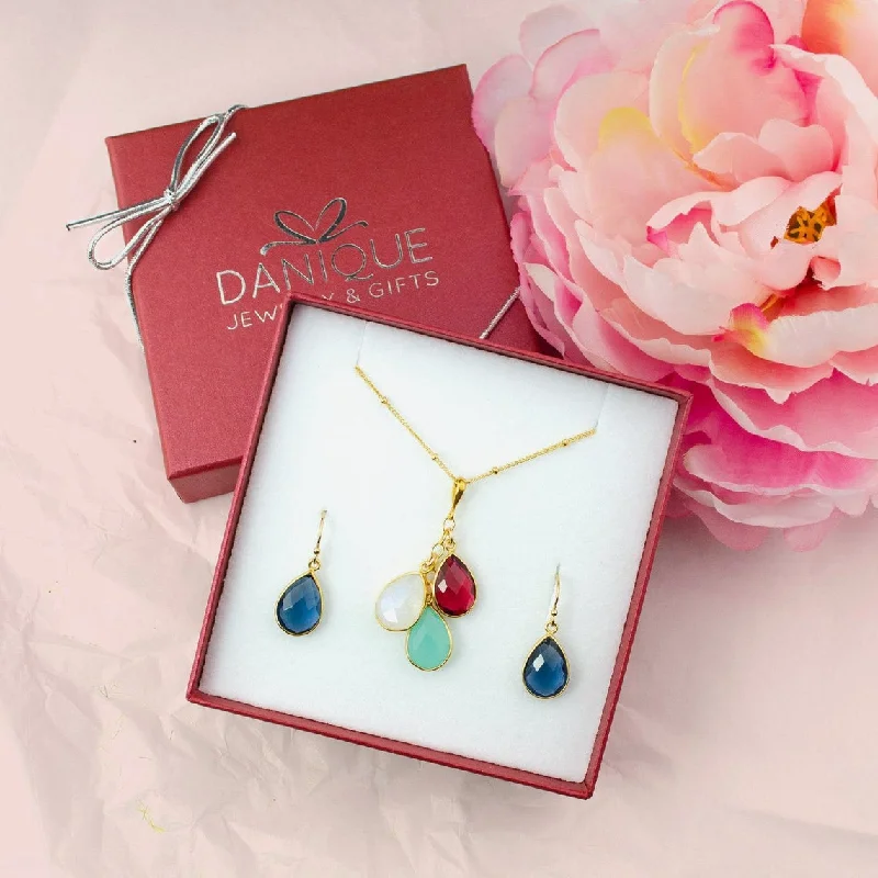 trendy pendant necklaces for women -Custom Mother's Birthstone Necklace & Earrings Set [TCS]