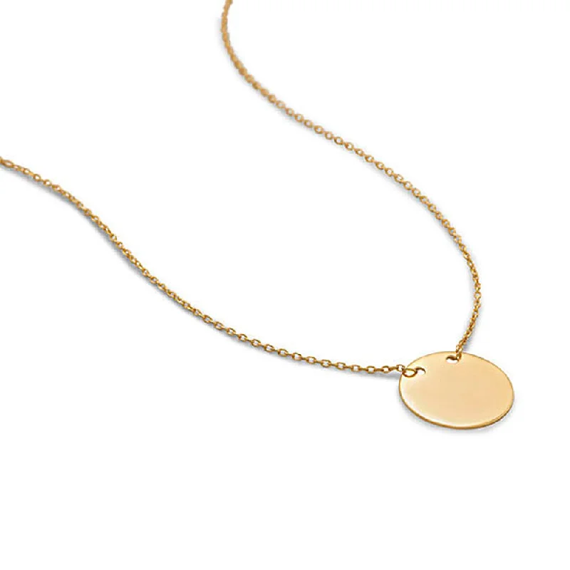 delicate diamond necklaces for women -Round ID Tag Necklace Engraveable Gold-plated on Sterling Silver