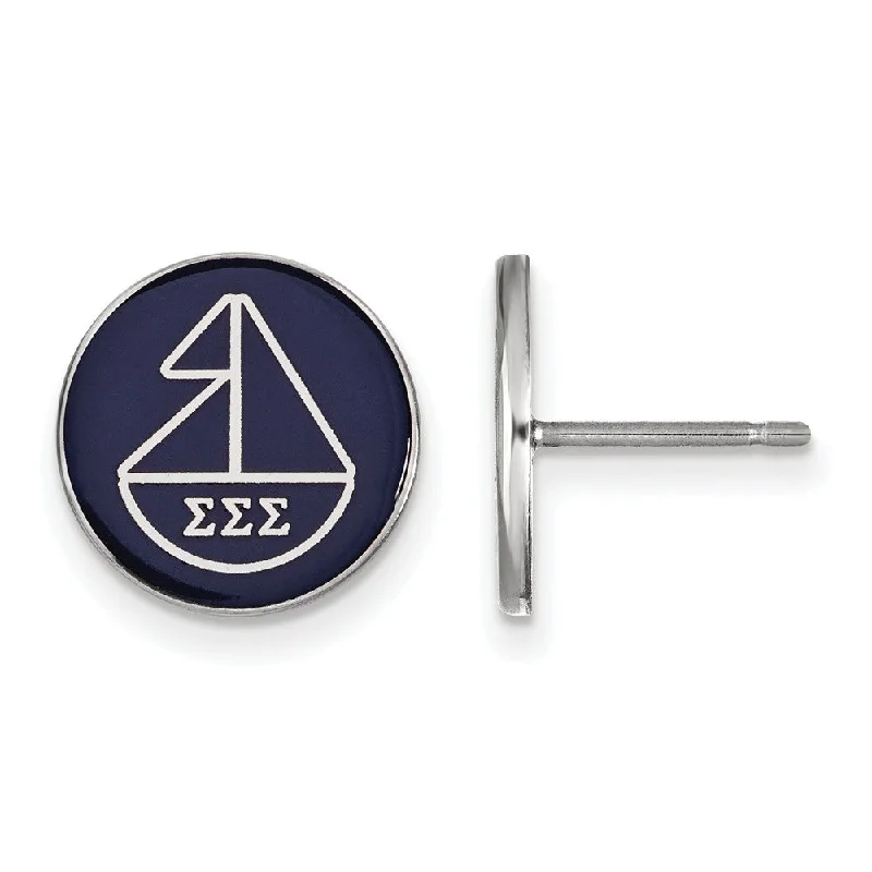 chic drop earrings for women -Sterling Silver Sigma Sigma Sigma Enamel Sailboat Post Earrings