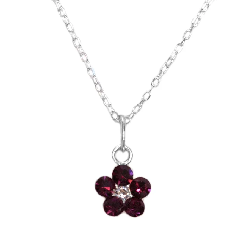 gold necklace sets for women -Flower Necklace Made with Swarovski(R) Crystals Set in Sterling Silver Amethyst-color