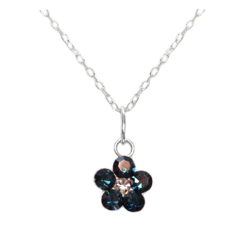 elegant necklaces for women -Flower Necklace with Swarovski(R) Crystals Set in Sterling Silver Montana Dark Blue