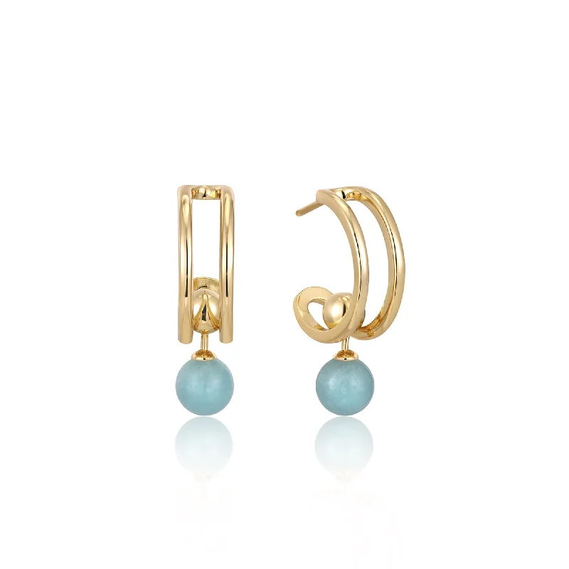 minimalist earrings for women -Ania Haie Gold Orb Amazonite Stud Mini Hoop Earrings