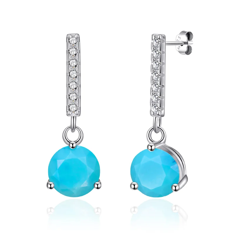 crystal drop earrings for women -Sterling Silver Synthetic Turquoise Gemstone Drop Earrings