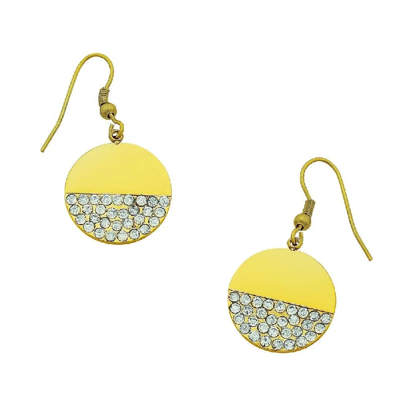 wedding earrings for women -Yellow Stainless Steel Pave Crystal Drop Earrings