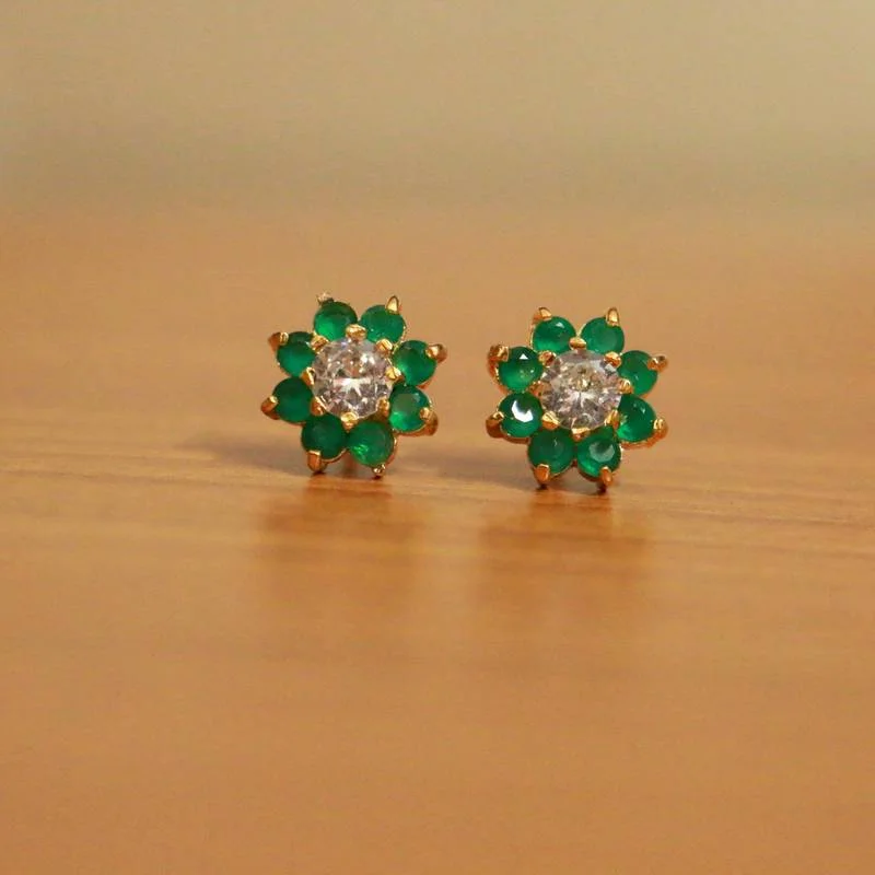 handmade silver earrings for women -Emerald Look Diamond Pattern Studs