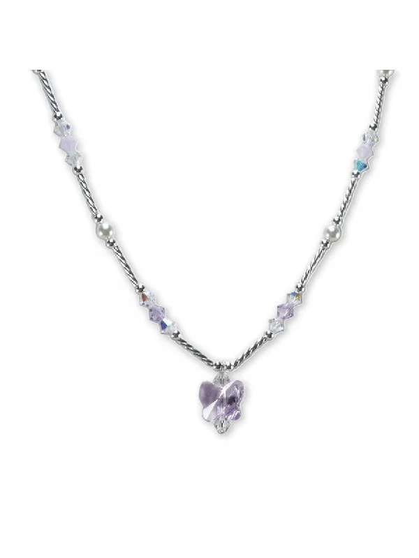 silver necklaces for women -Purple Butterfly Necklace Made with Sparkling Crystals Sterling Silver