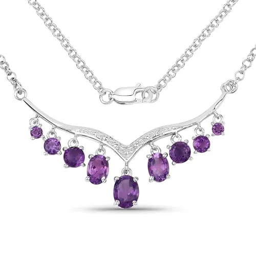 trendy pendant necklaces for women -AzureBella Jewelry Princess Collar Necklace Genuine Amethyst Rhodium on Silver, 18 inches