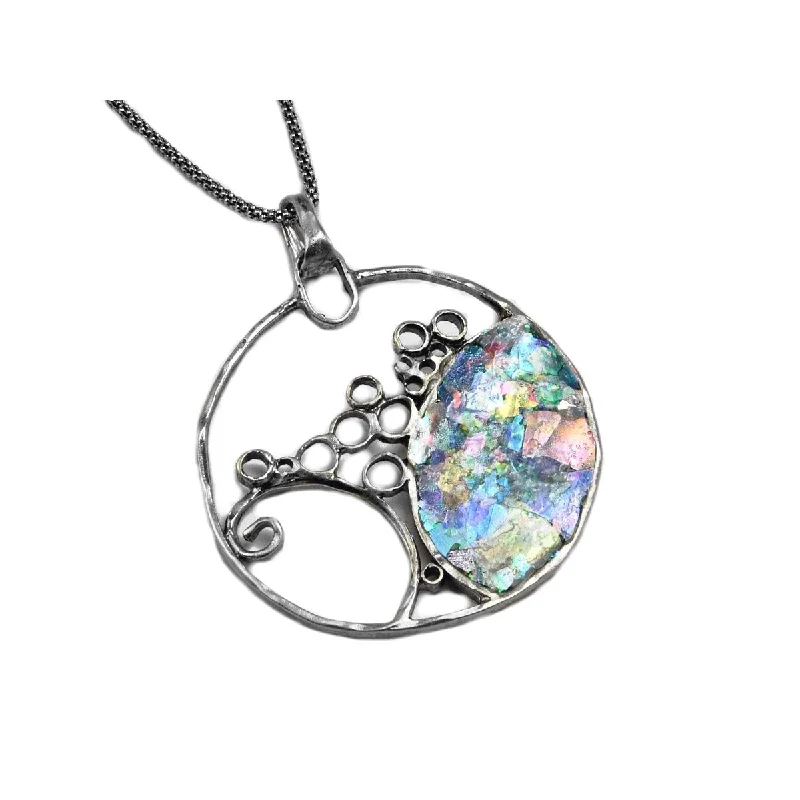 casual necklaces for women -Ancient Roman Glass Necklace Sterling Silver Made in Israel