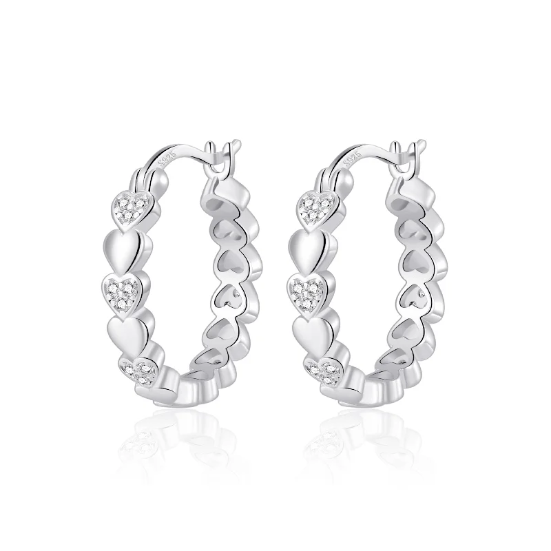 cute earrings for women -Sterling Silver Heart Hoop Earrings Created with Zircondia® Crystals