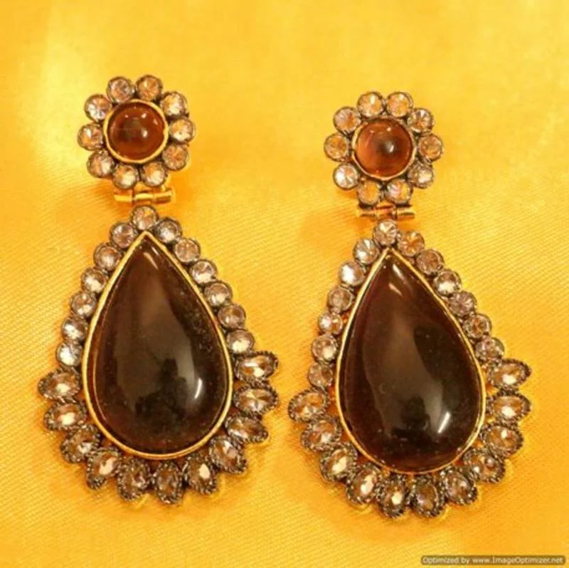 pearl stud earrings for women -Victorian Look Polki Semi Precious Earrings