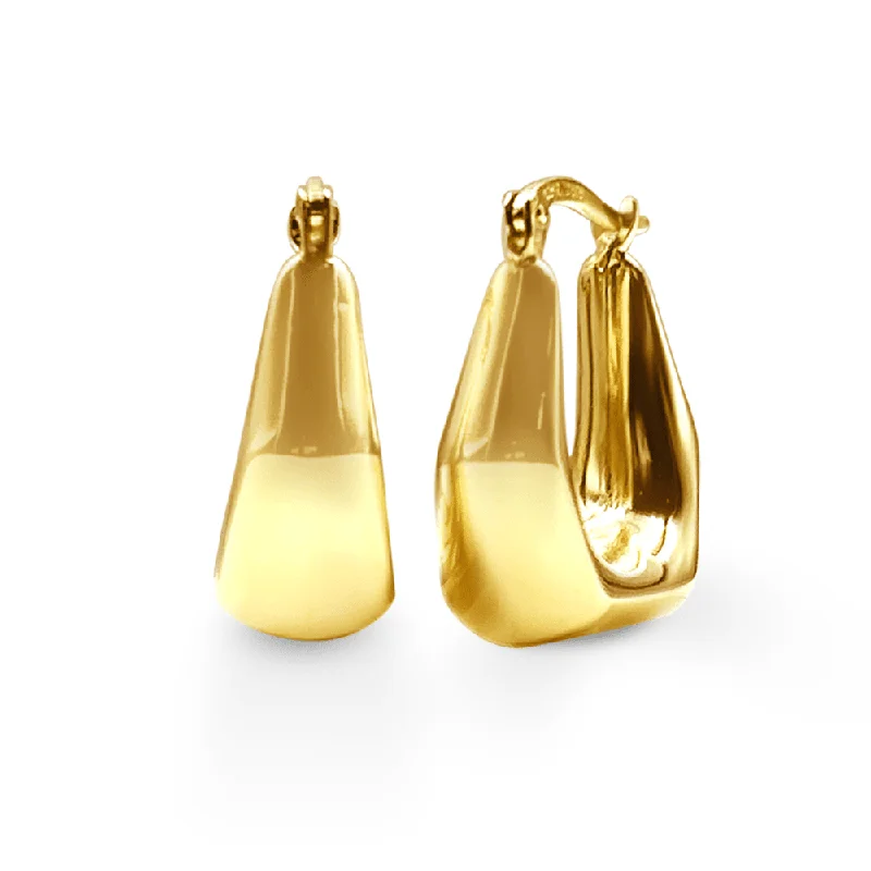 crystal earrings for women -9ct Yellow Gold Silver Infused Graduated Angled Hoop Earrings