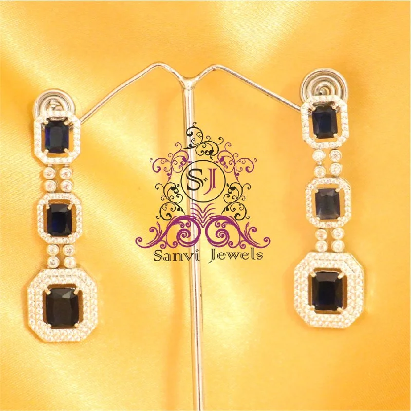 vintage gold earrings for women -BLUE SAPPHIRE SILVER PLATED CZ DANGLERS