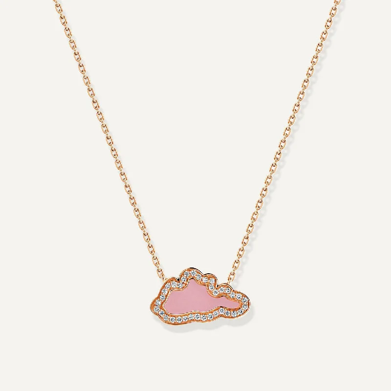 engraved silver necklaces for women -Allusia Love Pink Enamel 18K Rosegold Necklace w. Diamonds