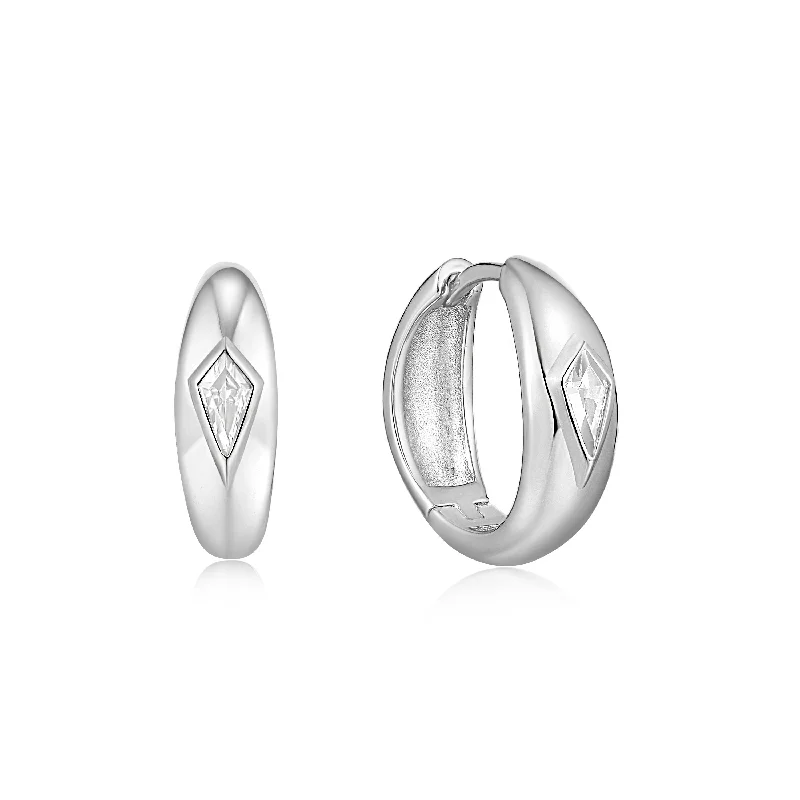 evening earrings for women -Ania Haie Silver Sparkle Dome Hoop Earrings