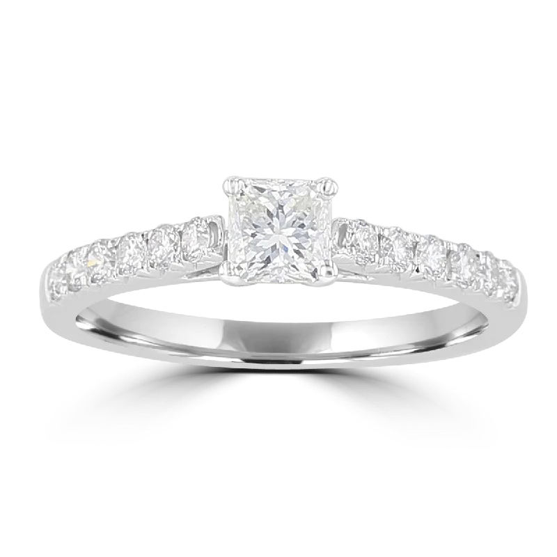 wedding ring sets for women -14KT White Gold 3/4 CTW Square Radiant Diamond Cathedral Ring