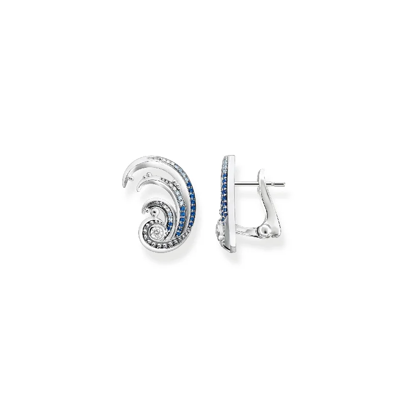 crystal earrings for women -Thomas Sabo Ear studs wave with blue stones