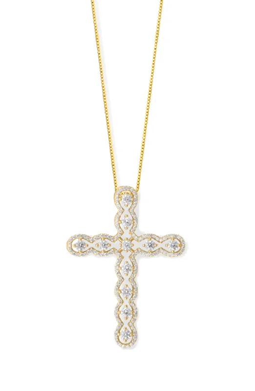 luxury chain necklaces for women -Sparkling Cubic Zirconia Cross Necklace with 20-inch Box Chain 14k Gold-plated Silver