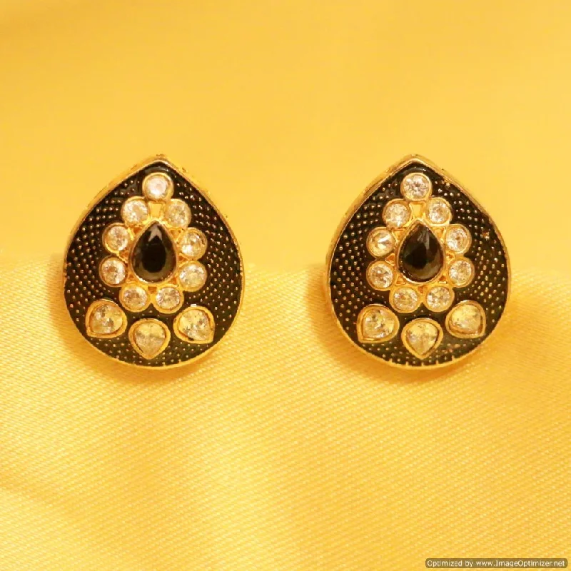 luxury gemstone earrings for women -Black Meenakari Zircon Studs