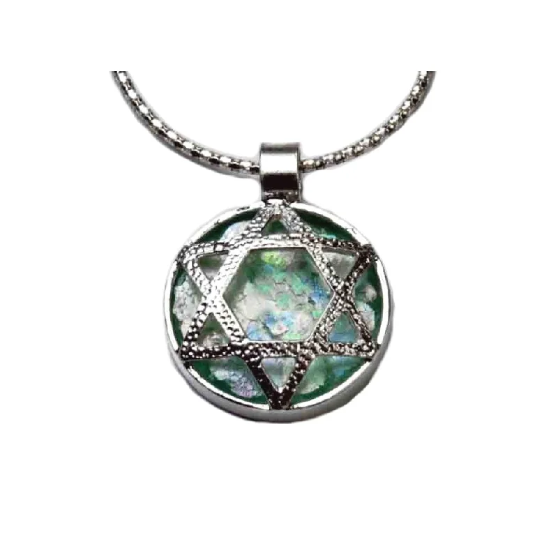 layered necklaces for women -Ancient Roman Glass Necklace with Star of David Sterling Silver with Snake Chain