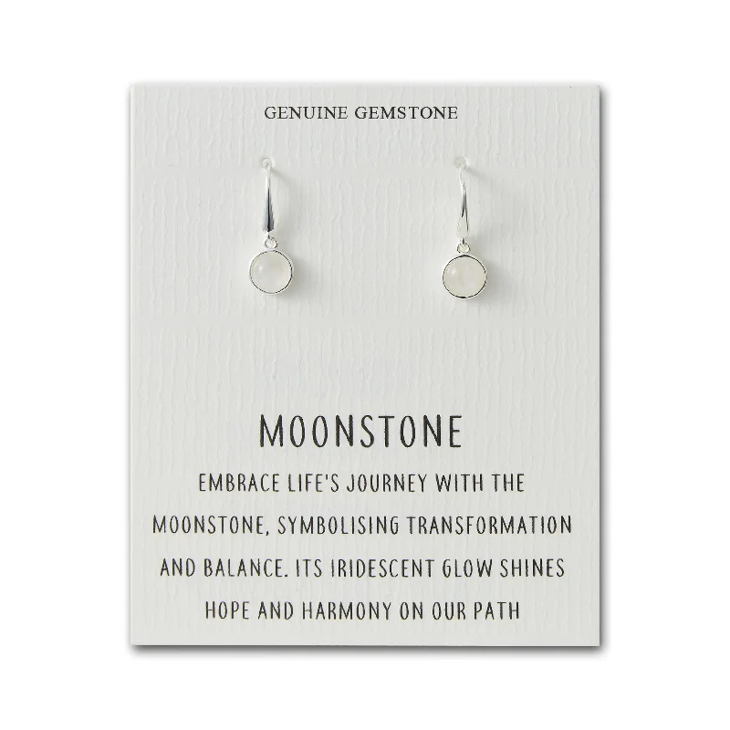 personalized earrings for women -Moonstone Drop Earrings with Quote Card