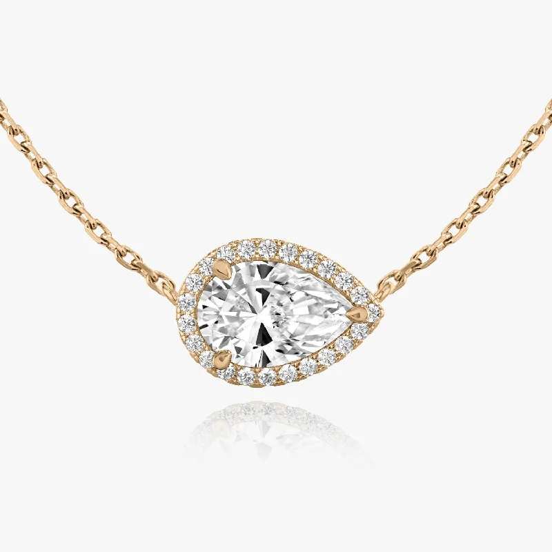 delicate diamond necklaces for women -Pear Halo 14K Rosegold Necklace w. Lab-Grown Diamonds