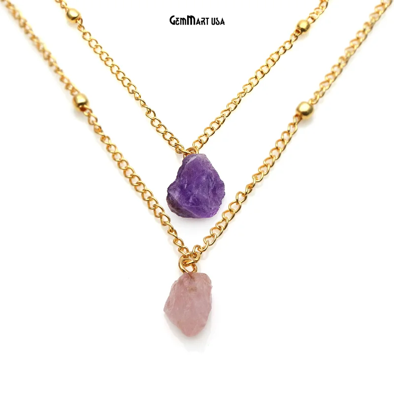 statement necklaces for women -Rough Gemstone 14x10mm Gold Plated Necklace Chain 16 Inch