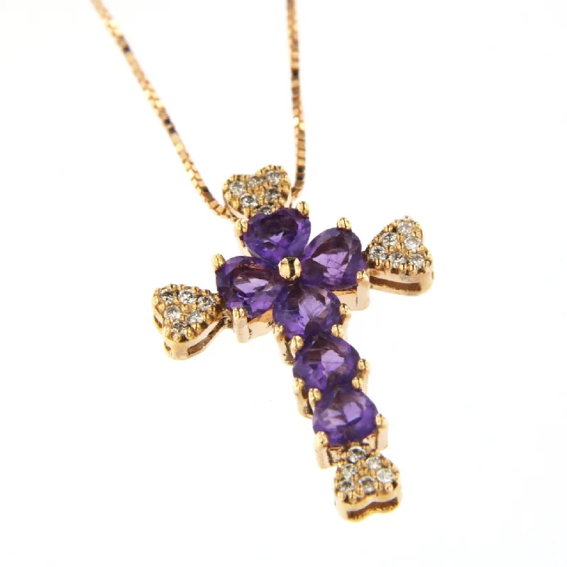 gold necklaces for women -Heart 18K Rose Gold Necklace w. Diamonds & Amethyst